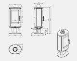 Lekkerstoken.nl Houtkachel Nordflam Augusta 7,8kw  technische tekening met maten